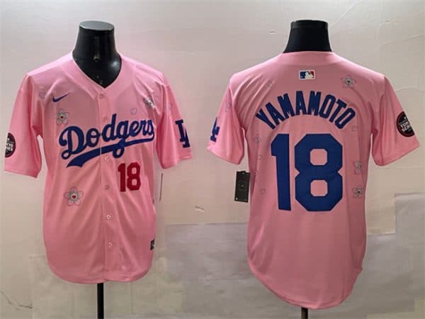 Los Angeles Dodgers #18 Yoshinobu Yamamoto Pink 2025 Tokyo Series Limited Stitched Jersey