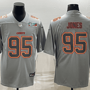 Kansas City Chiefs #95 Chris Jones Gray Super Bowl LVII Patch Atmosphere Fashion Stitched Jersey