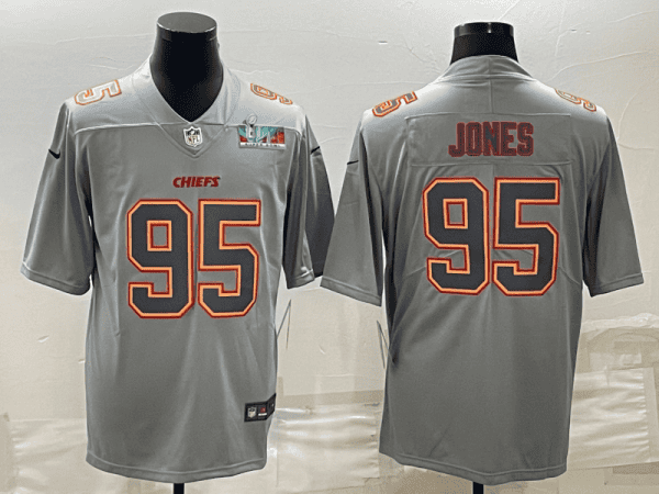 Kansas City Chiefs #95 Chris Jones Gray Super Bowl LVII Patch Atmosphere Fashion Stitched Jersey