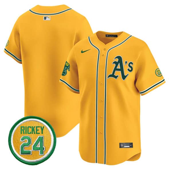 Oakland Athletics Blank Yellow 2024 Limited With Rickey Henderson Patch Stitched Jersey