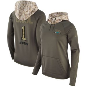 Carolina Panthers #1 Cam Newton Olive Salute To Service Sideline Therma Pullover Hoodie