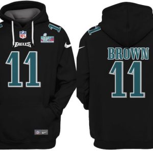 Philadelphia Eagles #11 A.J. Brown Black Super Bowl LVII Patch Pullover Hoodie