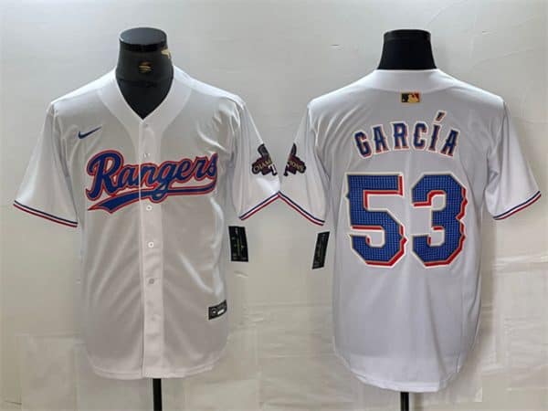 Texas Rangers #53 Adolis Garc¨ªa White Gold Cool Base Stitched Jersey
