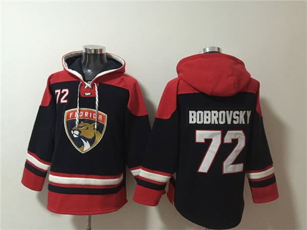 Florida Panthers #72 Sergei Bobrovsky Black Red Lace-Up Pullover Hoodie