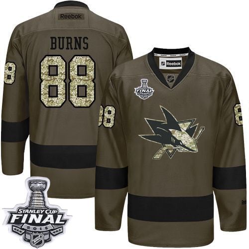 Sharks #88 Brent Burns Green Salute To Service 2016 Stanley Cup Final Patch Stitched Jersey