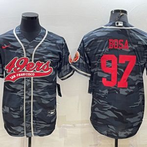 San Francisco 49ers #97 Nick Bosa Gray Red Camo With Patch Cool Base Stitched Baseball Jersey