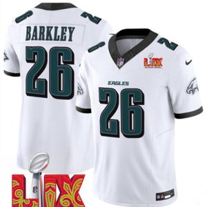 Philadelphia Eagles #26 Saquon Barkley White 2025 Super Bowl LIX Patch Vapor Untouchable Limited Stitched Jersey