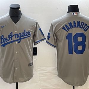 Los Angeles Dodgers #18 Yoshinobu Yamamoto Gray Cool Base With Patch Stitched Jersey