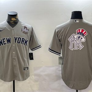 New York Yankees Gray Team Big Logo 2024 World Series Cool Base Stitched Jersey