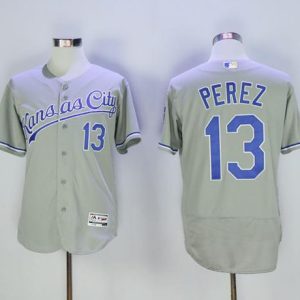 Royals #13 Salvador Perez Grey Flexbase Authentic Collection Stitched Jersey