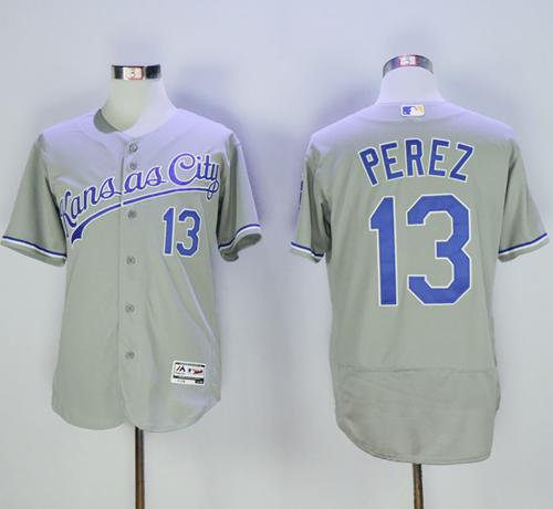 Royals #13 Salvador Perez Grey Flexbase Authentic Collection Stitched Jersey