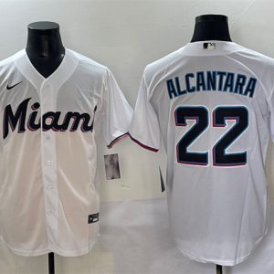 Miami Marlins #22 Sandy Alcantara White Cool Base Stitched Jersey