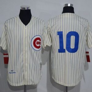 Mitchell And Ness 1969 Cubs #10 Ron Santo Cream Strip Throwback Stitched Jersey