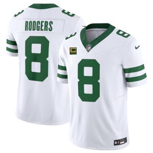 New York Jets #8 Aaron Rodgers White 2024 F.U.S.E. With 4-Star C Patch Vapor Limited Throwback Stitched Jersey