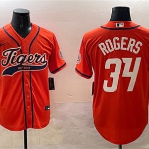 Detroit Tigers #34 Jake Rogers Orange With Patch Cool Base Stitched Jersey