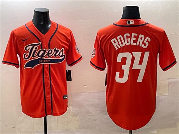 Detroit Tigers #34 Jake Rogers Orange With Patch Cool Base Stitched Jersey