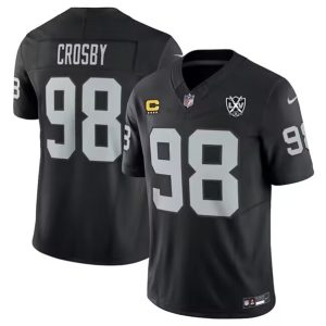 Las Vegas Raiders #98 Maxx Crosby Black 2024 F.U.S.E. With 65th Anniversary Patch And 4-Star C Patch Stitched Jersey