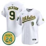 Oakland Athletics #9 Reggie Jackson White 2024 Home Limited With Rickey Henderson Patch Stitched Jersey