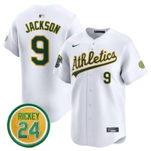 Oakland Athletics #9 Reggie Jackson White 2024 Home Limited With Rickey Henderson Patch Stitched Jersey
