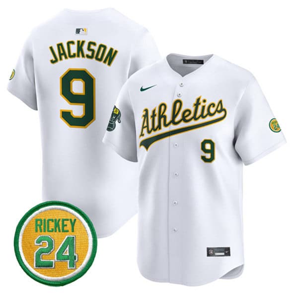 Oakland Athletics #9 Reggie Jackson White 2024 Home Limited With Rickey Henderson Patch Stitched Jersey
