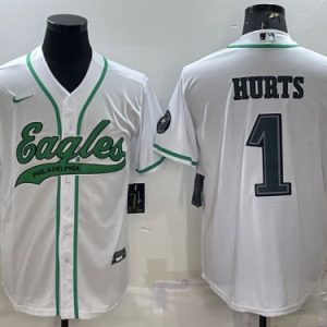 Philadelphia Eagles #1 Jalen Hurts White With Patch Cool Base Stitched Jersey