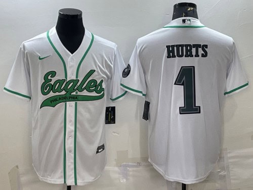 Philadelphia Eagles #1 Jalen Hurts White With Patch Cool Base Stitched Jersey