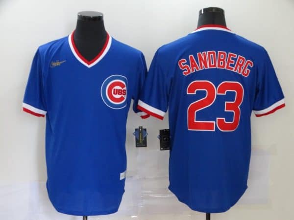 Chicago Cubs #23 Ryne Sandberg Blue Throwback Cool Base Stitched Jersey