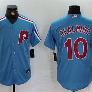 Philadelphia Phillies #10 J.T. Realmuto Blue Cool Base Stitched Jersey