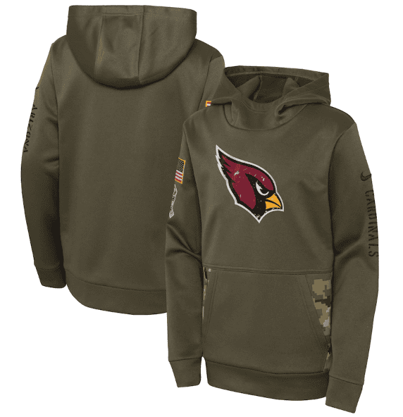 Youth Arizona Cardinals 2022 Olive Salute To Service Therma Performance Pullover Hoodie
