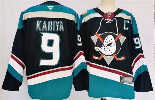 Anaheim Ducks #9 Paul Kariya Black Teal 2024-25 Stitched Jersey