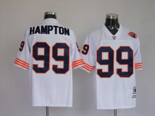Mitchell Ness Bears #99 Dan Hampton White With Big Number Bear Patch Stitched Throwback Jersey