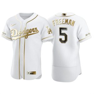 Los Angeles Dodgers #5 Freddie Freeman White Golden Flex Base Stitched Jersey