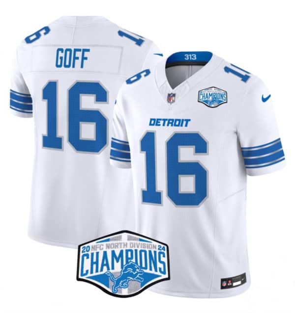Detroit Lions #16 Jared Goff White 2024 NFC North Champions F.U.S.E. Vapor Limited Stitched Jersey