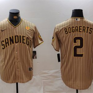 San Diego Padres #2 Xander Bogaerts Tan With PS Patch Cool Base Stitched Jersey