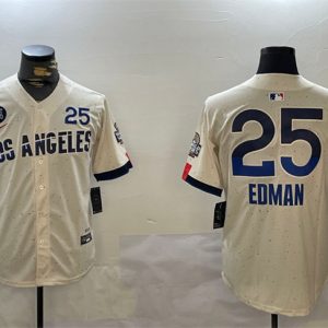 Los Angeles Dodgers #25 Tommy Edman Cream 2024 World Series With Fernando Memorial Patch City Connect Limited Stitched Jersey