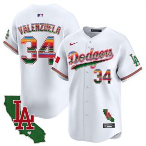 Los Angeles Dodgers #34 Fernando Valenzuela White Mexico California Patch Vapor Premier Limited Stitched Jersey