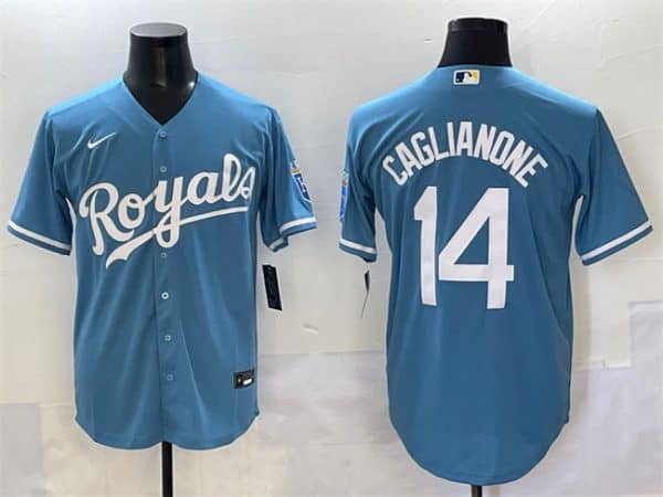 Kansas City Royals #14 Jac Caglianone Light Blue Cool Base Stitched Jersey