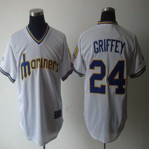 Mariners #24 Ken Griffey White Cooperstown Throwback Stitched Jersey