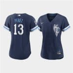 WoKansas City Royals #13 Salvador Perez 2022 Navy City Connect Cool Base Stitched Jersey(Run Small)