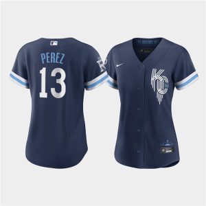 WoKansas City Royals #13 Salvador Perez 2022 Navy City Connect Cool Base Stitched Jersey(Run Small)