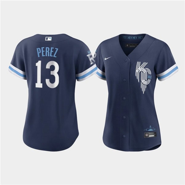 WoKansas City Royals #13 Salvador Perez 2022 Navy City Connect Cool Base Stitched Jersey(Run Small)