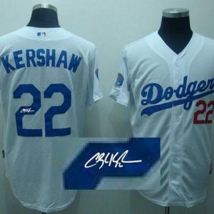 Dodgers #22 Clayton Kershaw White Cool Base Autographed Stitched Jersey