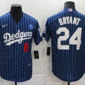 Los Angeles Dodgers Front #8 Back #24 Kobe Bryant Navy With KB Patch Cool Base Stitched Jersey