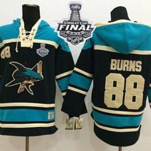 Sharks #88 Brent Burns Black Sawyer Hooded Sweatshirt 2016 Stanley Cup Final Patch Stitched Jersey