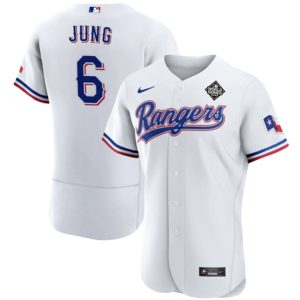Texas Rangers #6 Josh Jung White 2023 World Series Flex Base Stitched Jersey