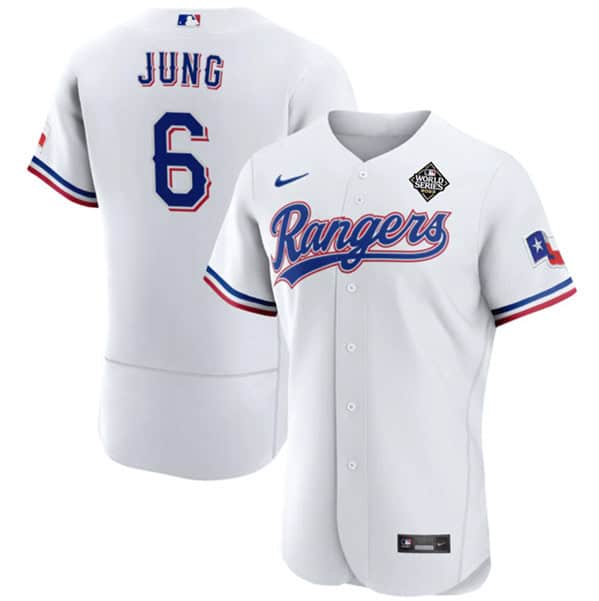 Texas Rangers #6 Josh Jung White 2023 World Series Flex Base Stitched Jersey