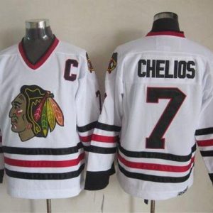 Blackhawks #7 Chris Chelios White CCM Throwback Stitched Jersey