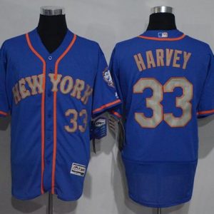 Mets #33 Matt Harvey Blue(Grey NO.) Flexbase Authentic Collection Stitched Jersey