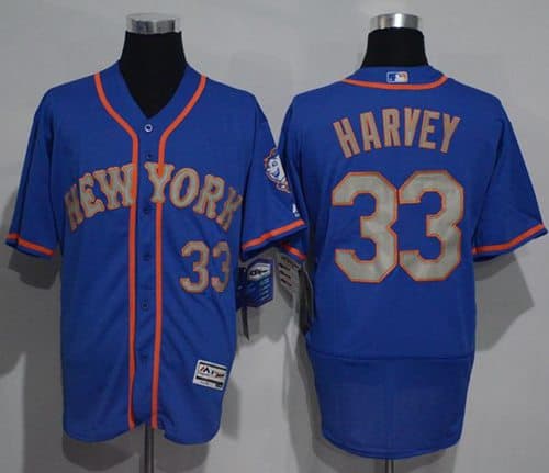 Mets #33 Matt Harvey Blue(Grey NO.) Flexbase Authentic Collection Stitched Jersey