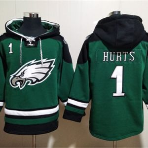 Philadelphia Eagles #1 Jalen Hurts Green Lace-Up Pullover Hoodie